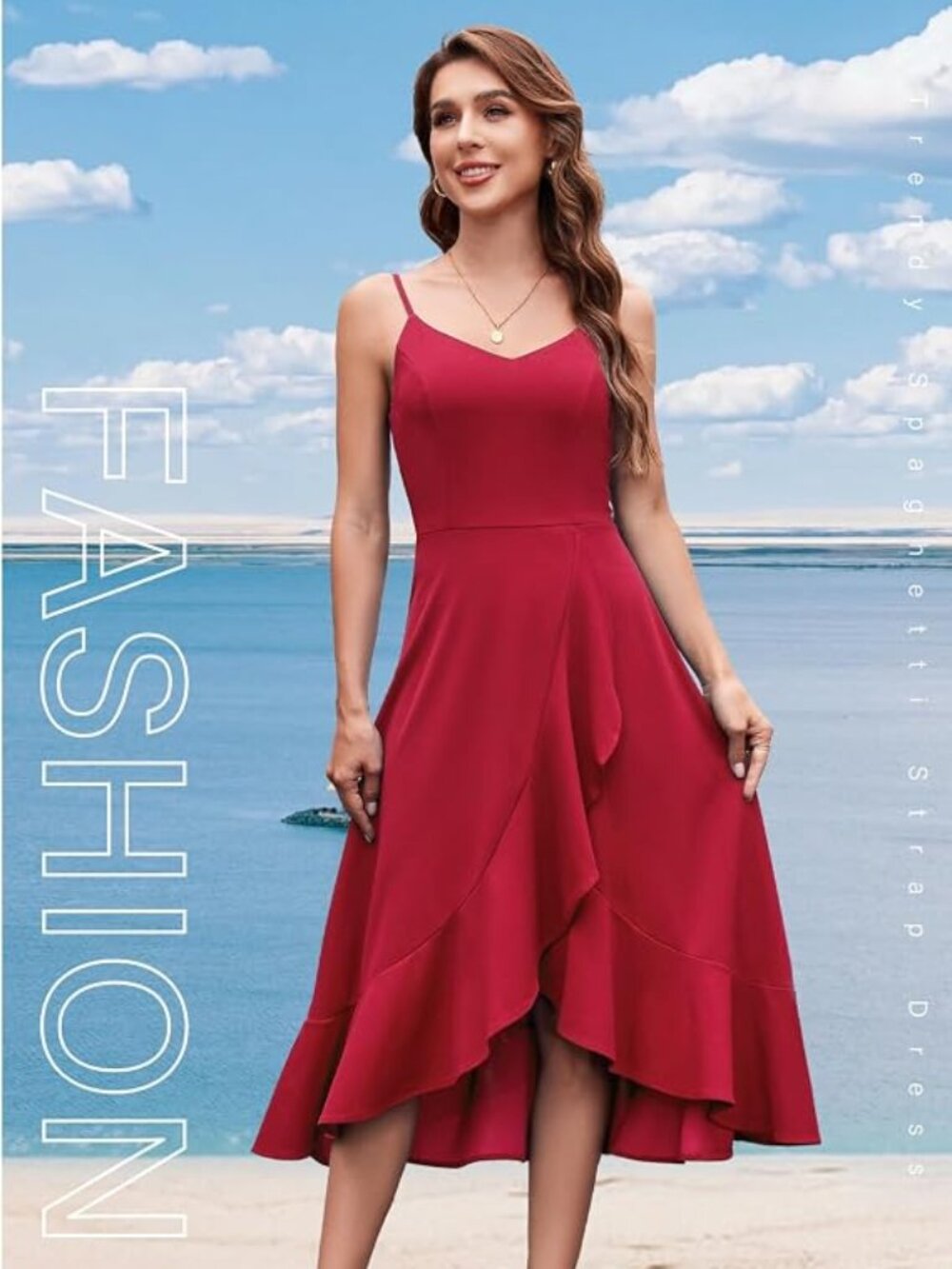 New Ruby Red Ruffle Cocktail Dress